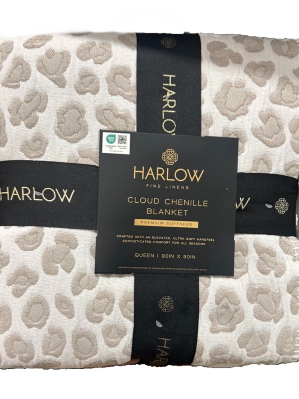 Harlow Tan and Off White Cloud Chenille Queen Animal Print Blanket 90”x90”